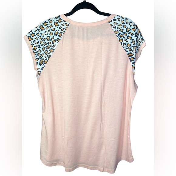 Womens Leopard Short Sleeve T Shirts Dressy Casual Blouses Round Neck Tunic XL - Picture 7 of 8